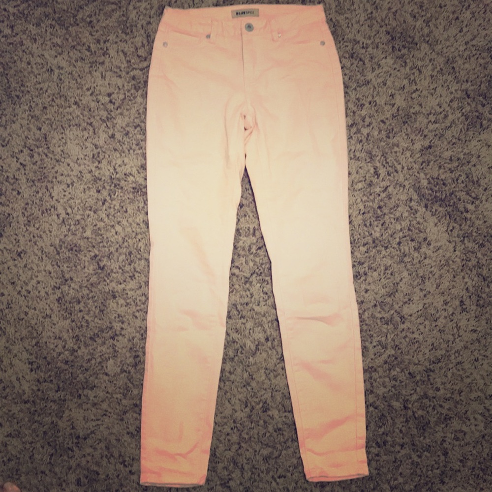 High rise light pink skinny jeans